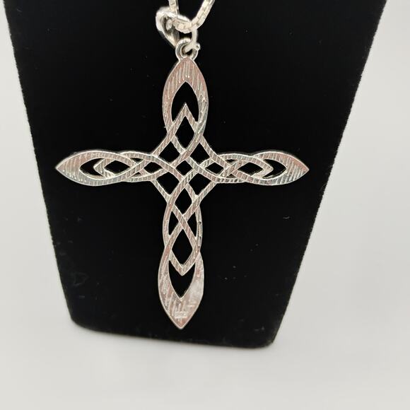 Watson Celtic Infinity Cross with Green CZs in Sterling Silver on 24-In Chain - Picture 2 of 5